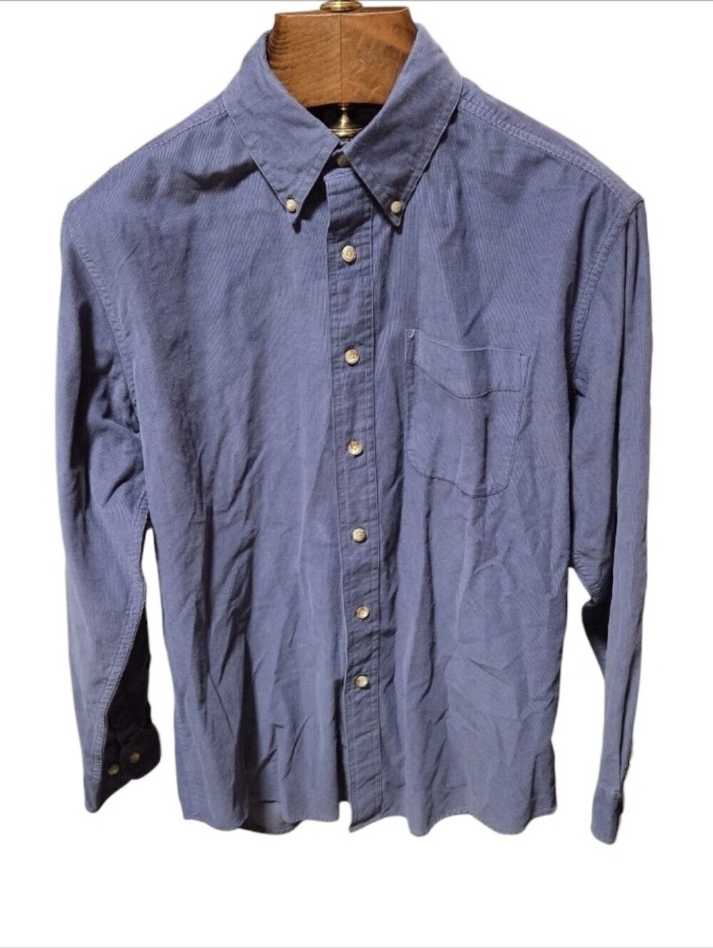 Vintage Y2K LL BEAN Mens Blue Corduroy Cotton Button Up Shirt Size Medium